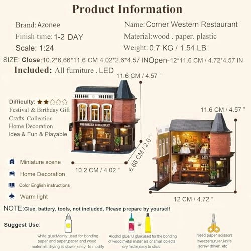 Miniature Wooden Dollhouse Furniture Kit - Western Restaurant 1:24