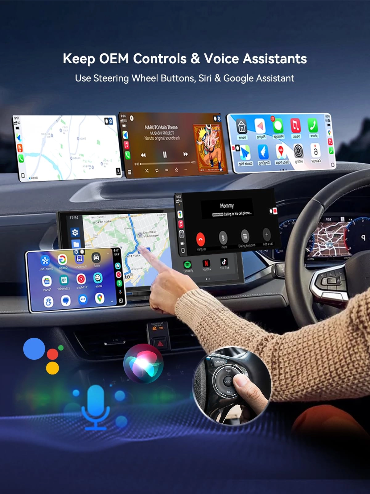 Wireless CarPlay & Android Auto Adapter - USB-A Plug-in Dongle Gloss Black
