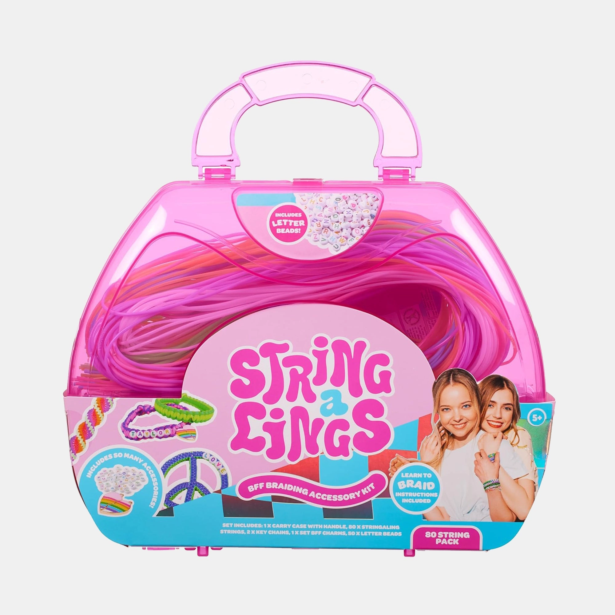 Smiggle Stringalings - 80 Elastic Strings Translucent Pink Carry Case
