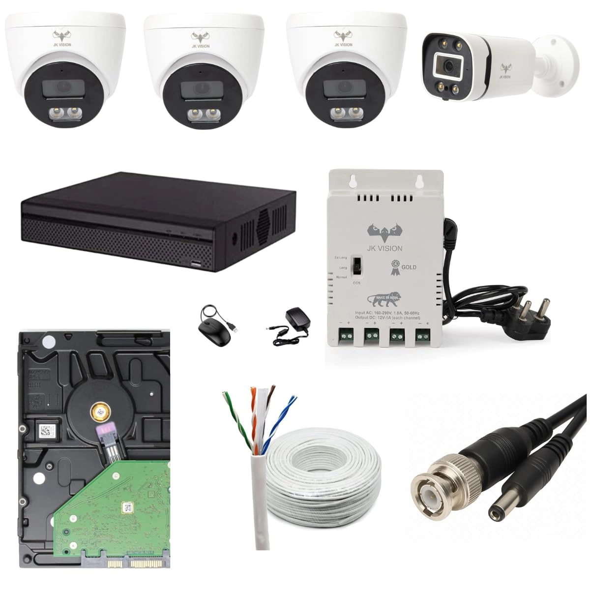 JK Vision ColorVu CCTV Camera System - 1 Bullet 3 Dome 4 channels 2.4MP