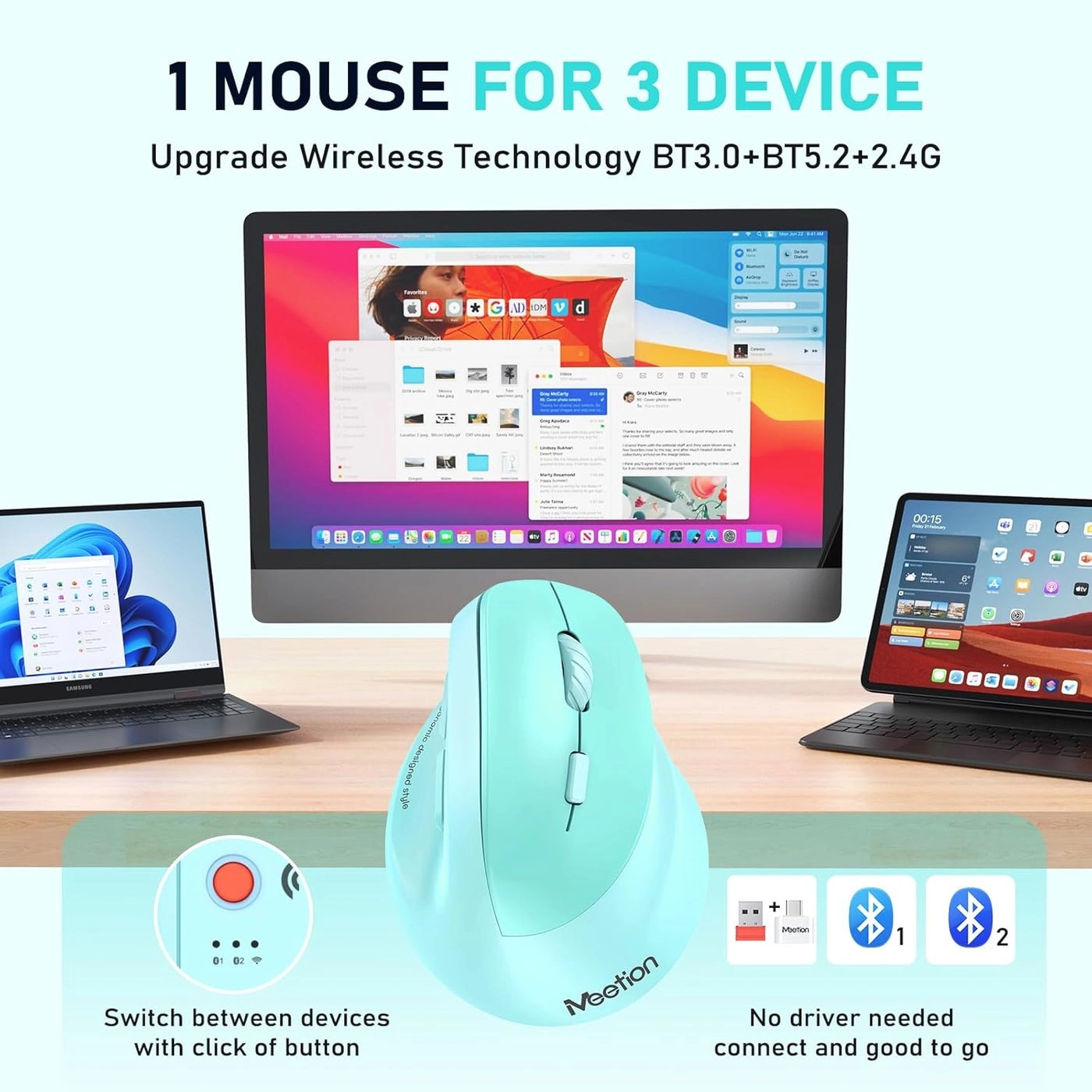 Ergonomic Vertical Mouse - Bluetooth, USB