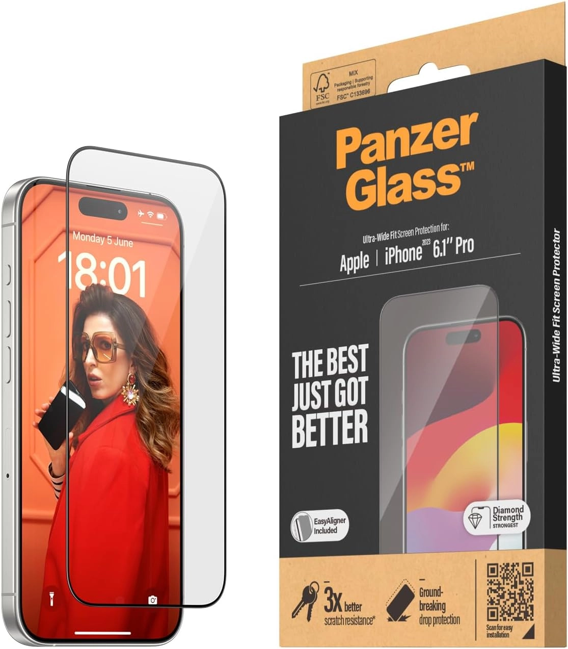 PanzerGlass Ultra-Wide Fit Clear Screen Protector for iPhone 15 Pro