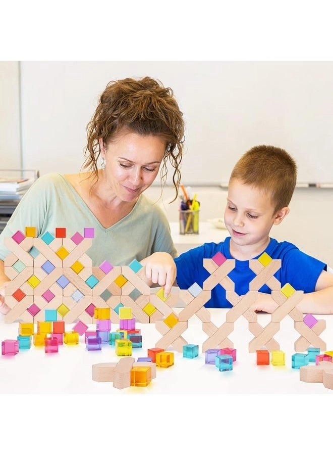 Wooden Rainbow Building Blocks - Colorful 80 pcs