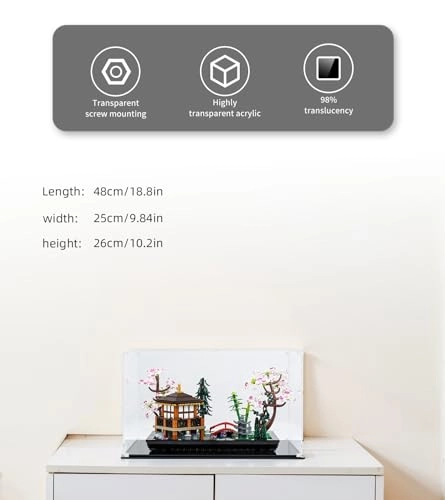 Acrylic Display Case - 40 x 25 x 25 cm Dustproof for Lego Icons Garden of Silence 10315