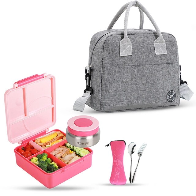 Jumbo Lunch Box - 1600ml + Stainless Steel Food Jar - 290ml + Spoon & Fork