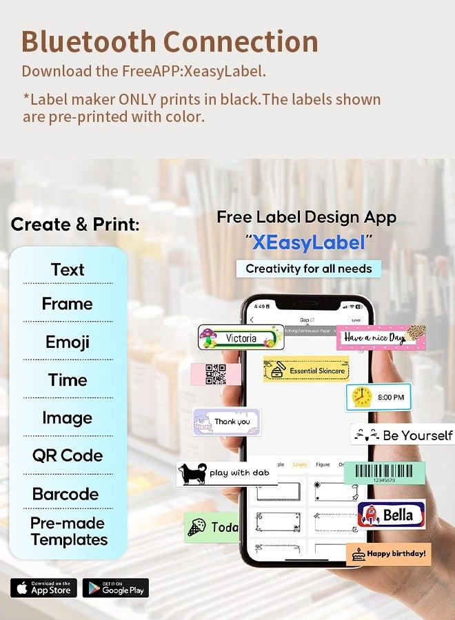 Portable Bluetooth Label Maker - Thermal Printing 12mm