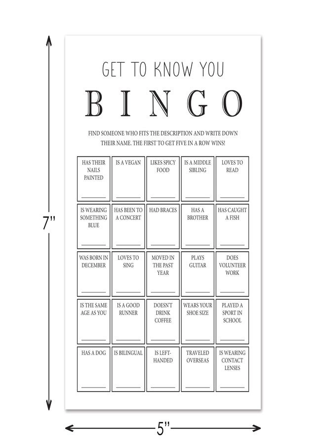 Get to Know You Bingo Cards - Set of 30