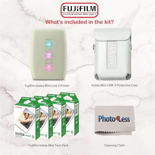 INSTAX MINI LINK 3 + Instax Mini Film - 40 Sheets + Instax Mini LINK 3 Protective Case - Green + Camera and Lens Cleaning Cloth