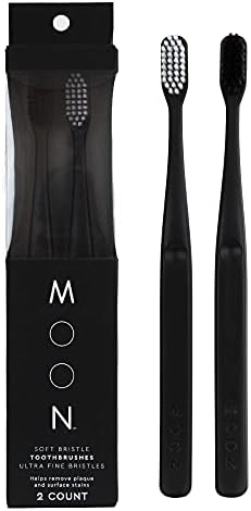 MOON Soft Bristle Toothbrushes - White and Black 2-Piece Pack