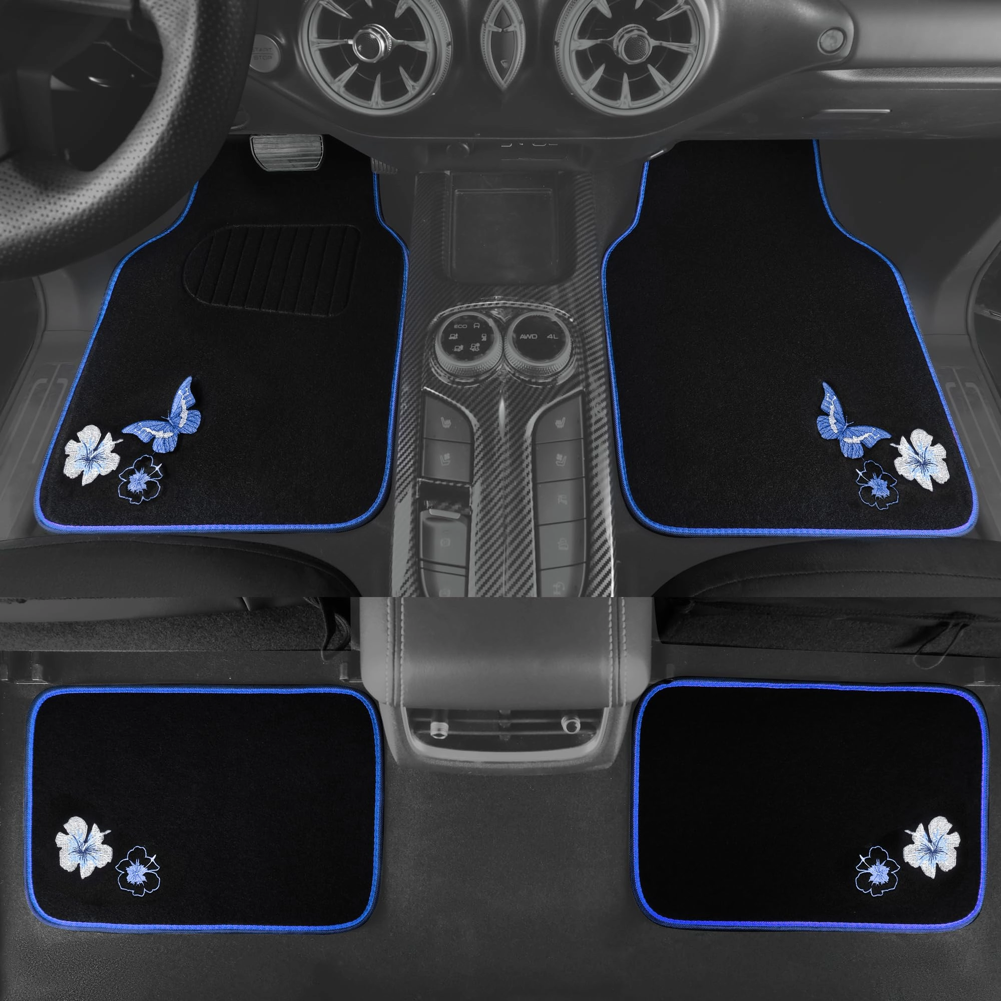 Embroidery Butterfly and Flower Car Floor Mats