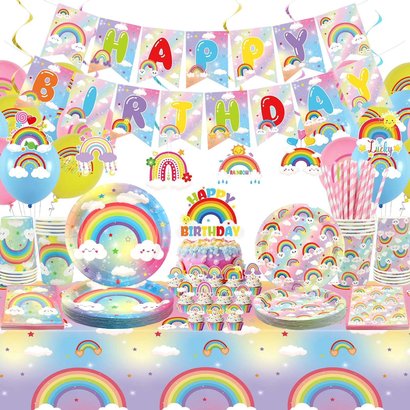 obussgar Rainbow Birthday Party Decorations - Serves 20 Birthday