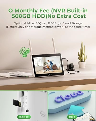 PTZ Outdoor Solar Security Camera + NVR Monitor - 4 Pack 10CH 4MP