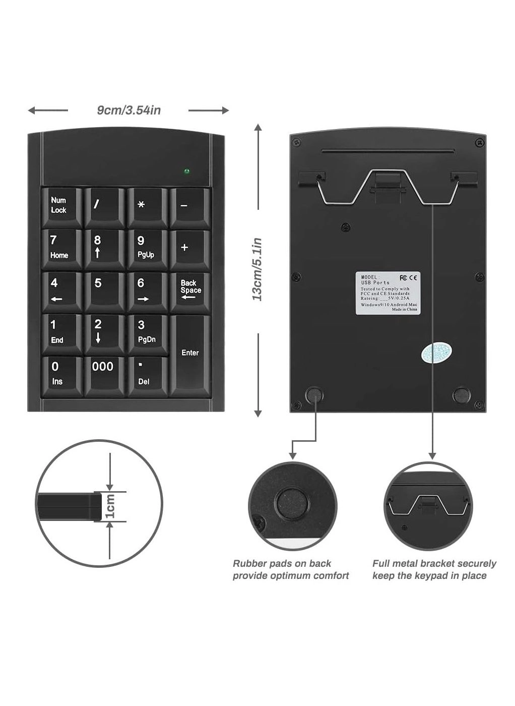Numeric Keypad - 19 Keys USB Black