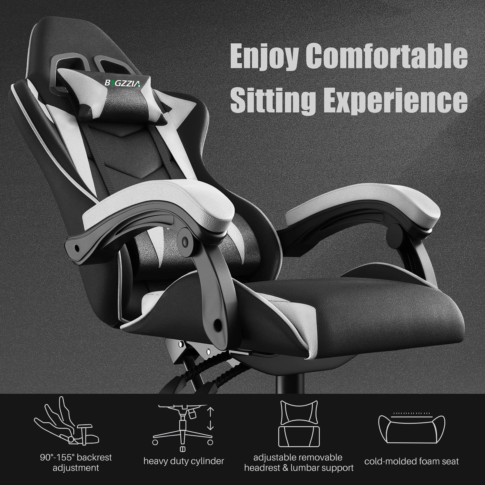 white LED gaming chair - RGB Reclining PU Leather