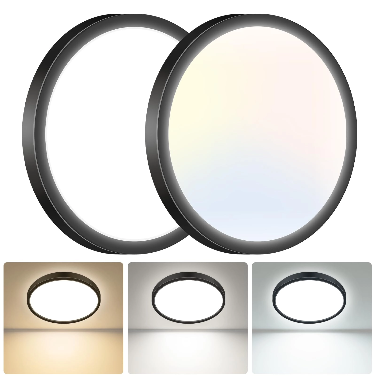 Flush Mount LED Ceiling Light - 3000K 4500K 6000K Dimmable