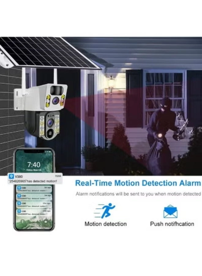 Dual Lens Solar-Powered WiFi Security Camera 4MP