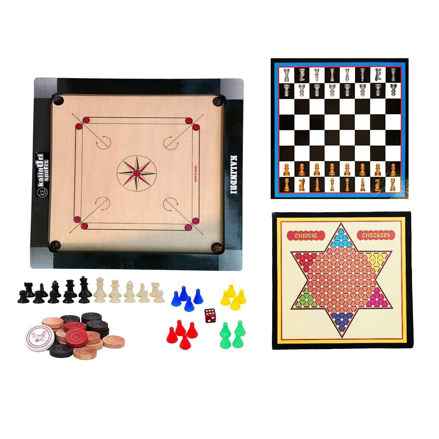 Carrom Board - Complete Set + Ludo Snakes-Ladder - Game Pieces