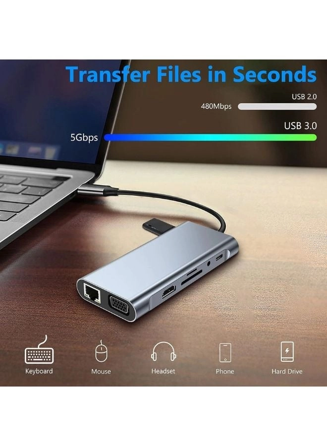 11-in-1 USB C Hub - 4K PD Ethernet