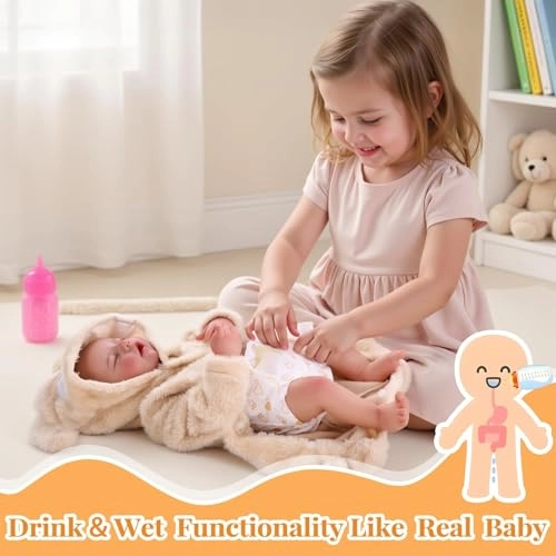 Reborn Baby Doll - 17 Inch Soft Vinyl Can Drink & Pee Ages 3+