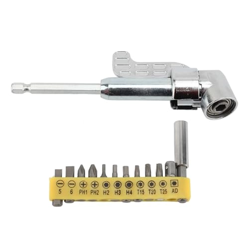 105 Degree Right Angle Drill Adapter - Zinc Alloy 12 Screwdriver Bits