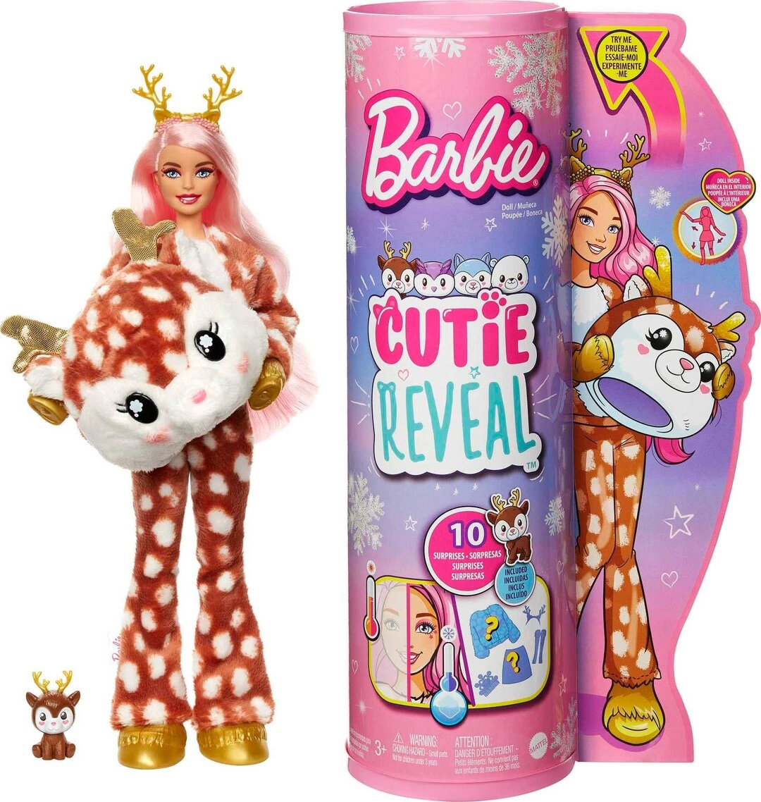 Barbie Cutie Reveal Snowflake Sparkle Series - Deer Plush Costume 10 Surprises Color Change