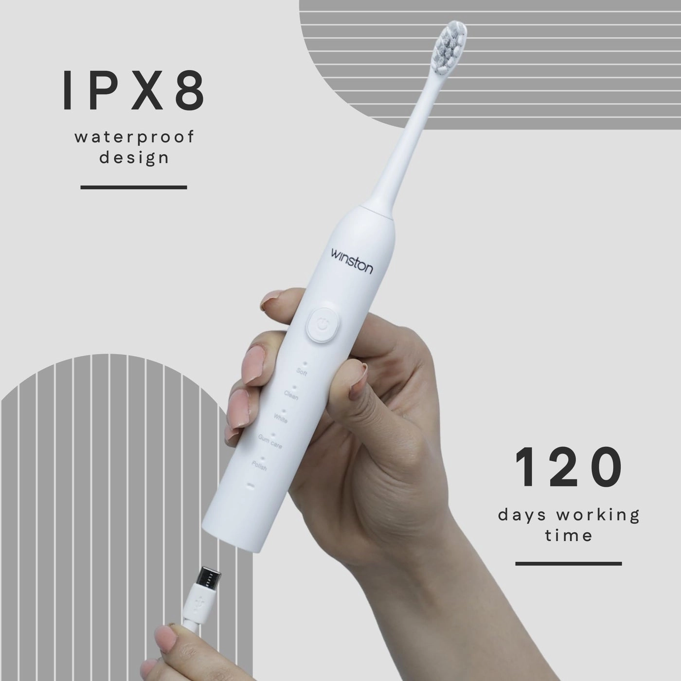 Sonic Electric Toothbrush - Rechargeable IPX8 Waterproof 5 Cleaning Modes