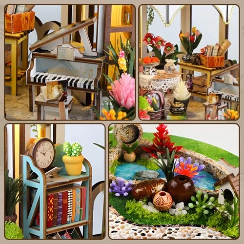 Miniature House Kit - Wooden with Furniture & LED