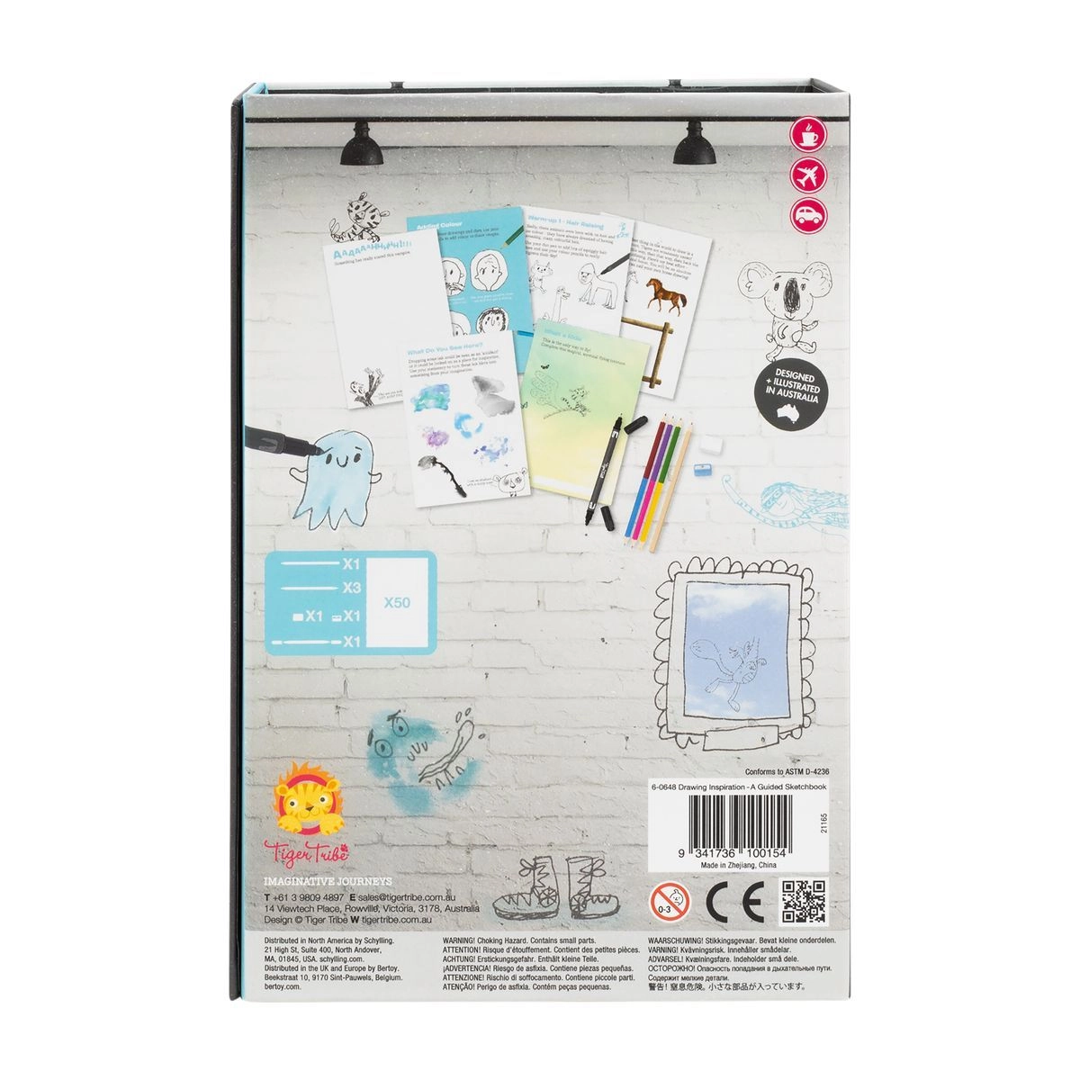 Drawing Inspiration - 50 page Guided Sketchbook 1 x dual-tip fine liner pen 1 x 2B artist's pencil