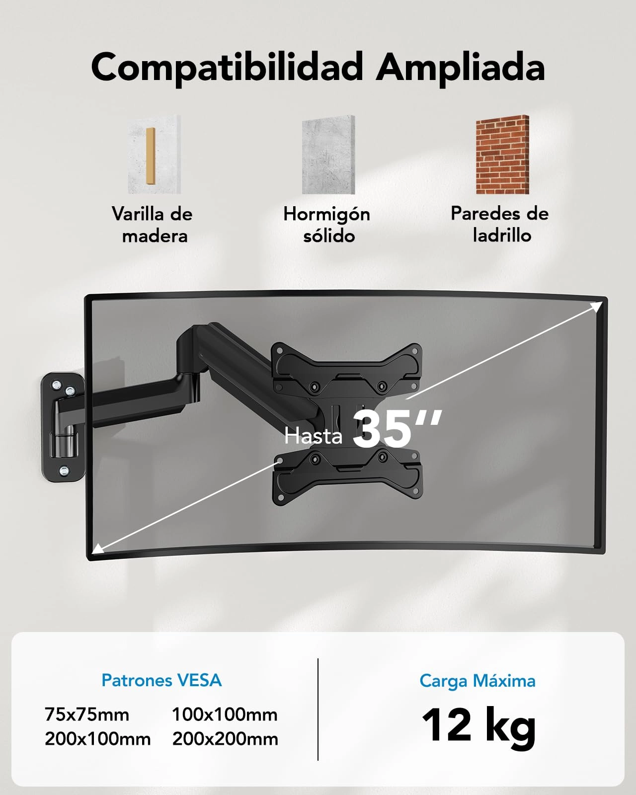 Monitor/TV Wall Mount Bracket - 13-42 Inch VESA 75x75 100x100 200x100 200x200 mm