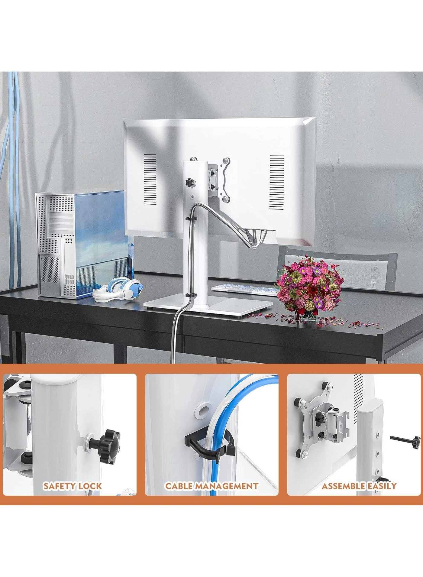 Single LCD Computer Monitor Free-Standing Desk Stand Riser - 1 13 inch to 32 inch