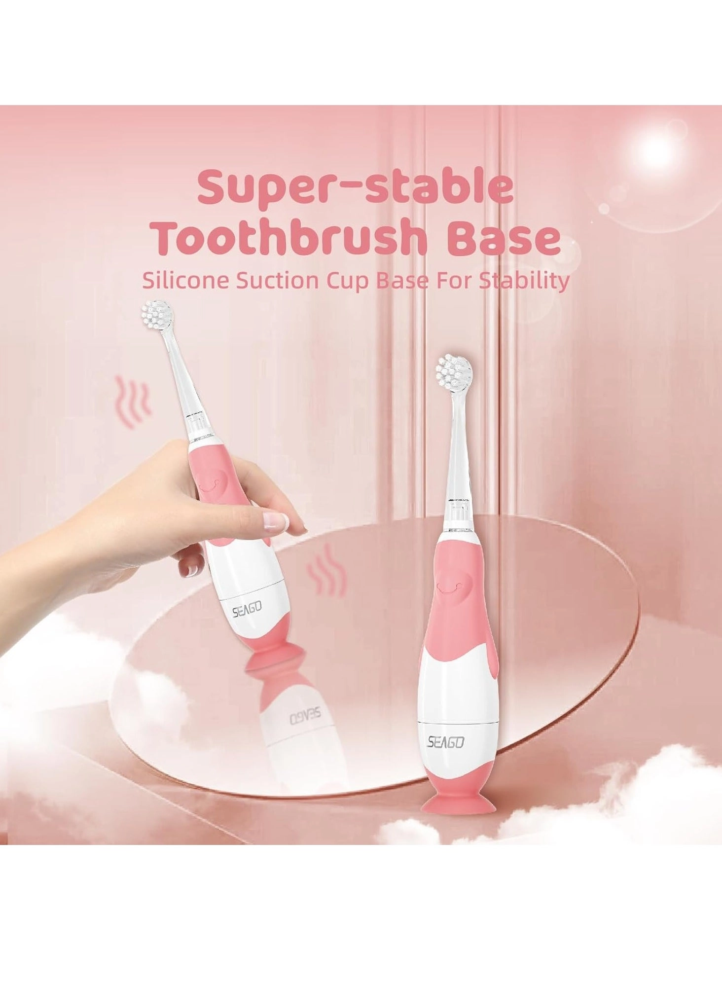 Toddler Electric Toothbrushes - 4 Brush Heads Smart Timer Suction Base