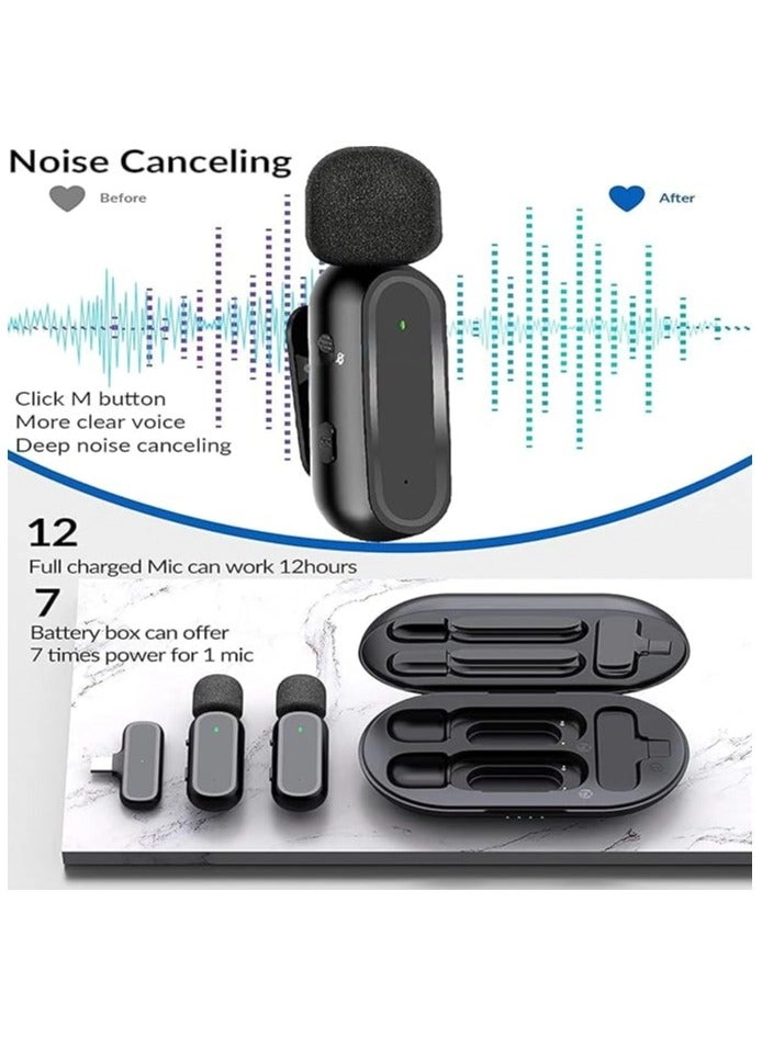 Wireless Lavalier Microphone Lightning Microphone - 2 Mic Charging Bin
