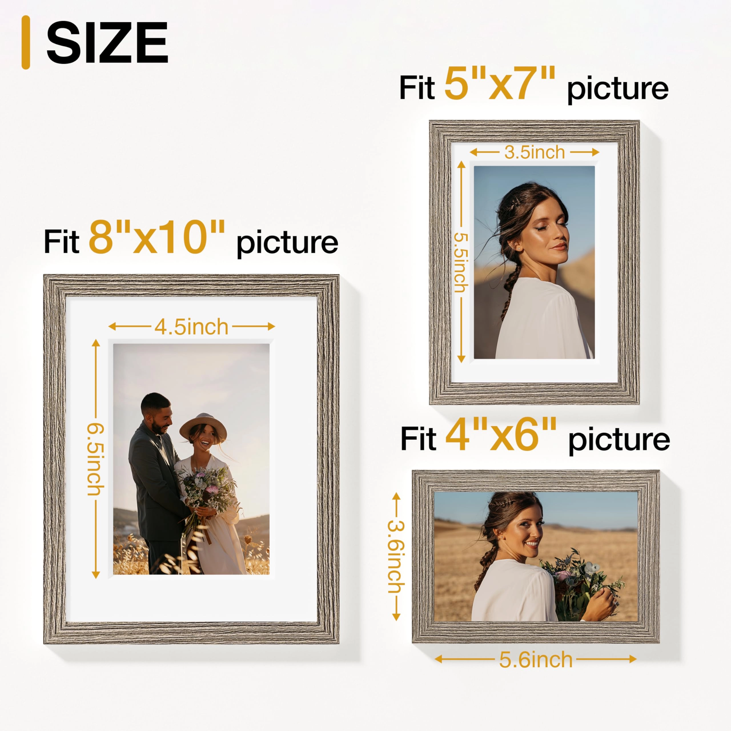 Picture Frames Set - 10 Pack Rustic Grey