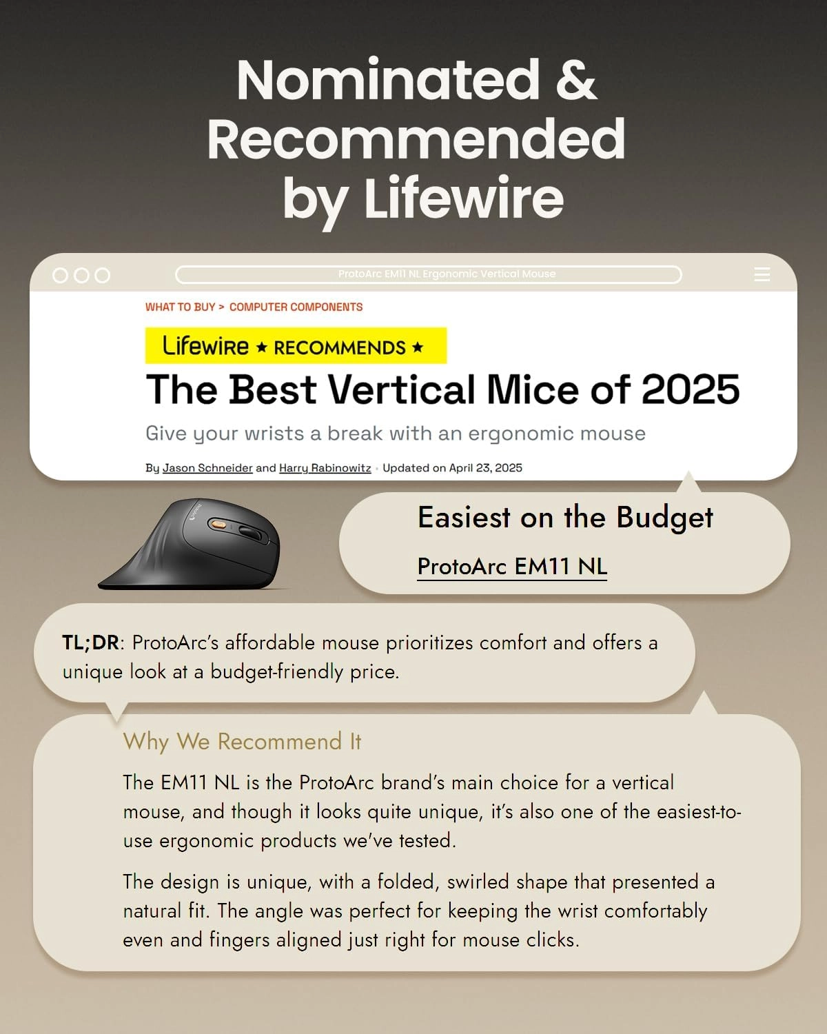 EM11 NL Ergonomic Vertical Mouse - Wireless