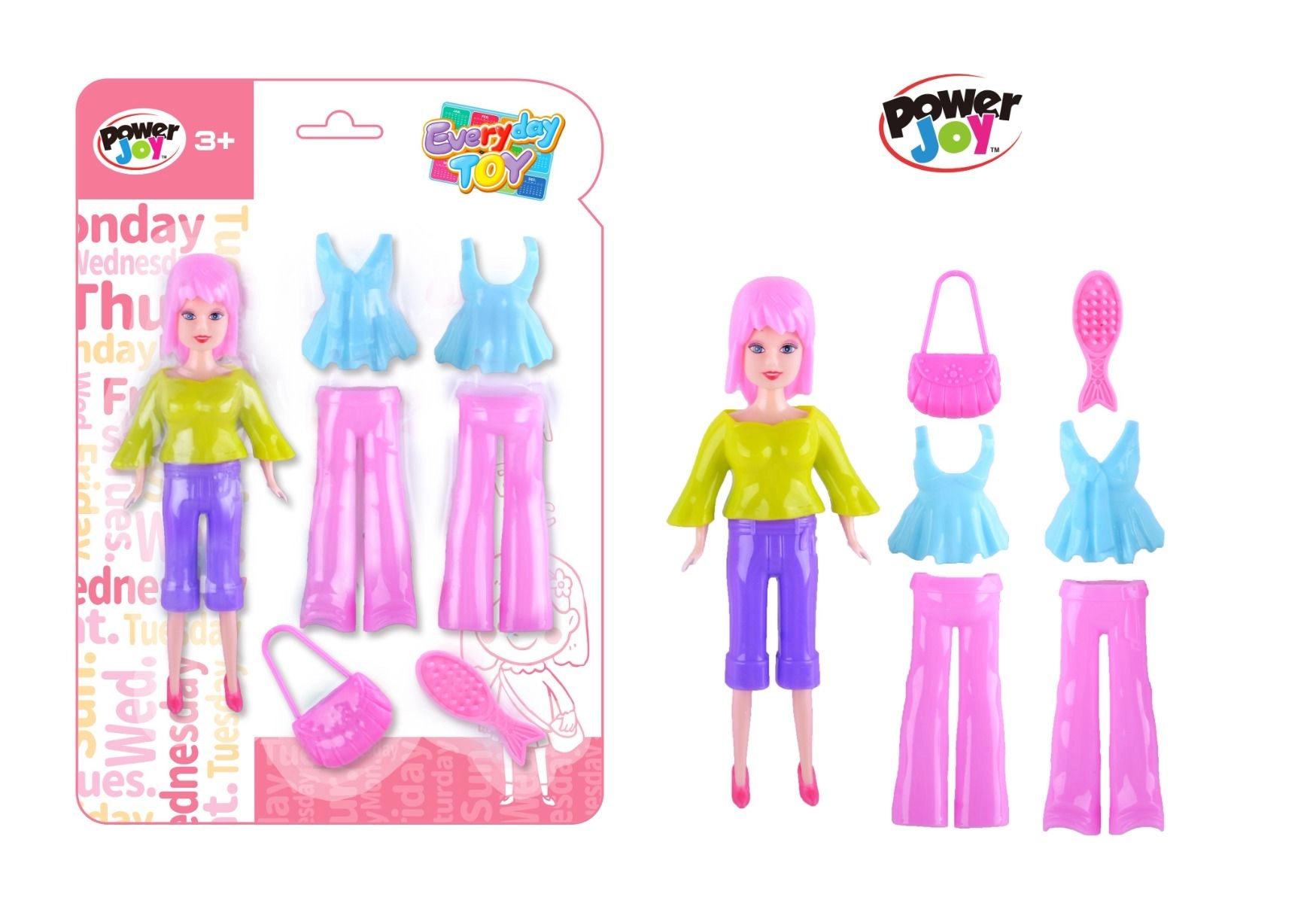 Power Joy Everyday Fashion Doll - Snap On 7 Pcs Pink Ages 3+