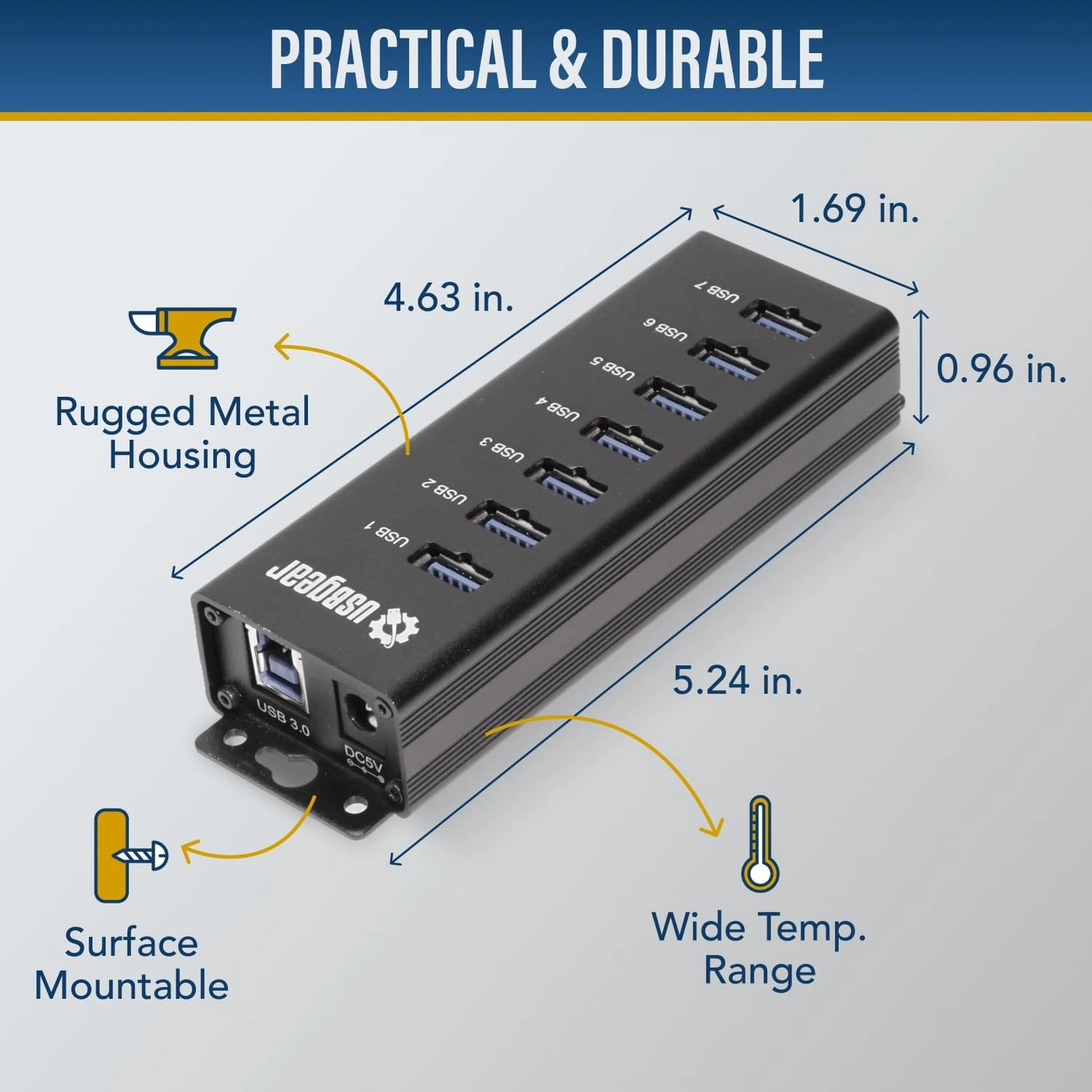 7-Port USB 3.0 Mountable Charging and SuperSpeed Data Hub - 5V/4A Power Adapter Up to 900mA per Port Charging