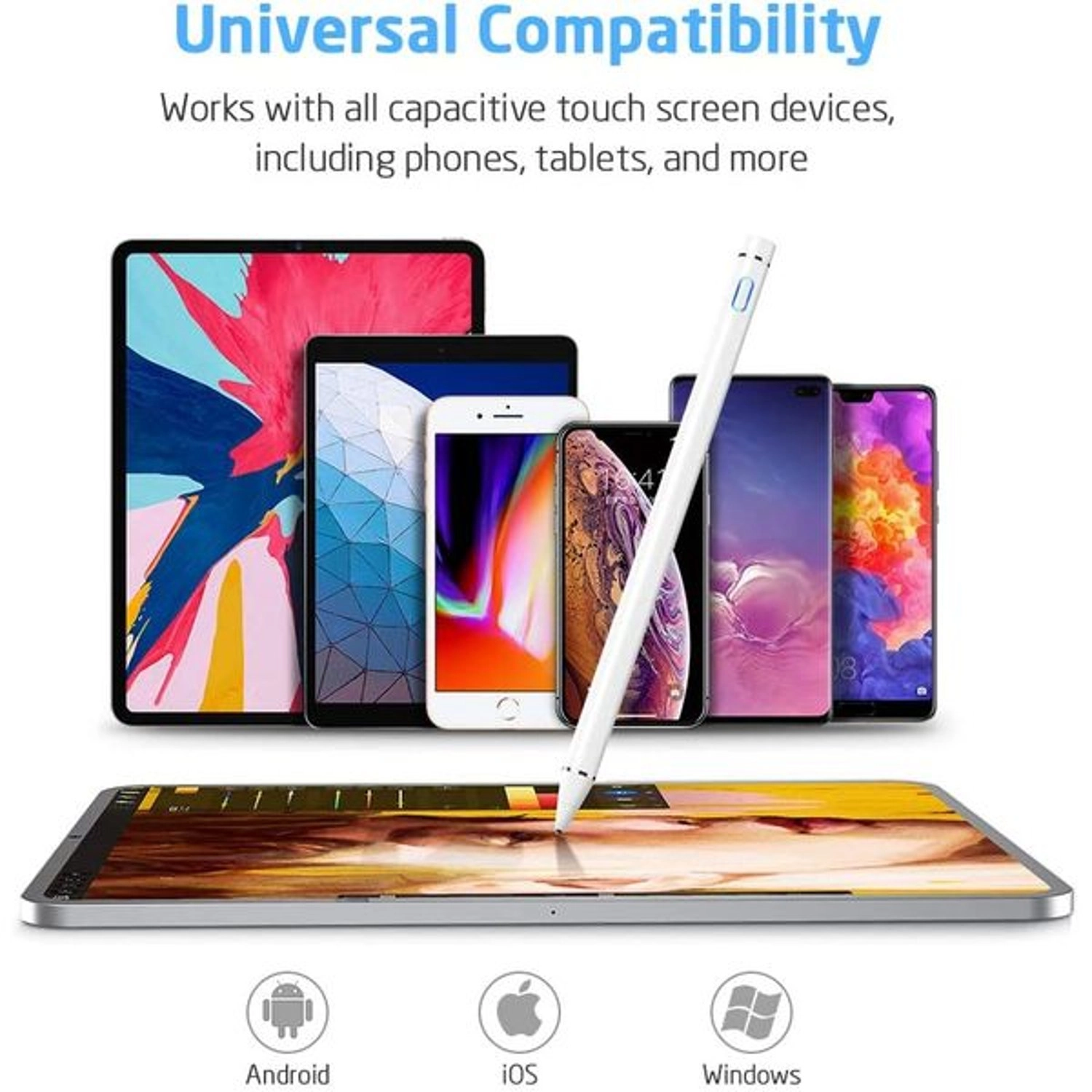 Digital Stylus - White Compatible with iPad, iPhone, and Most Phones and Tablets