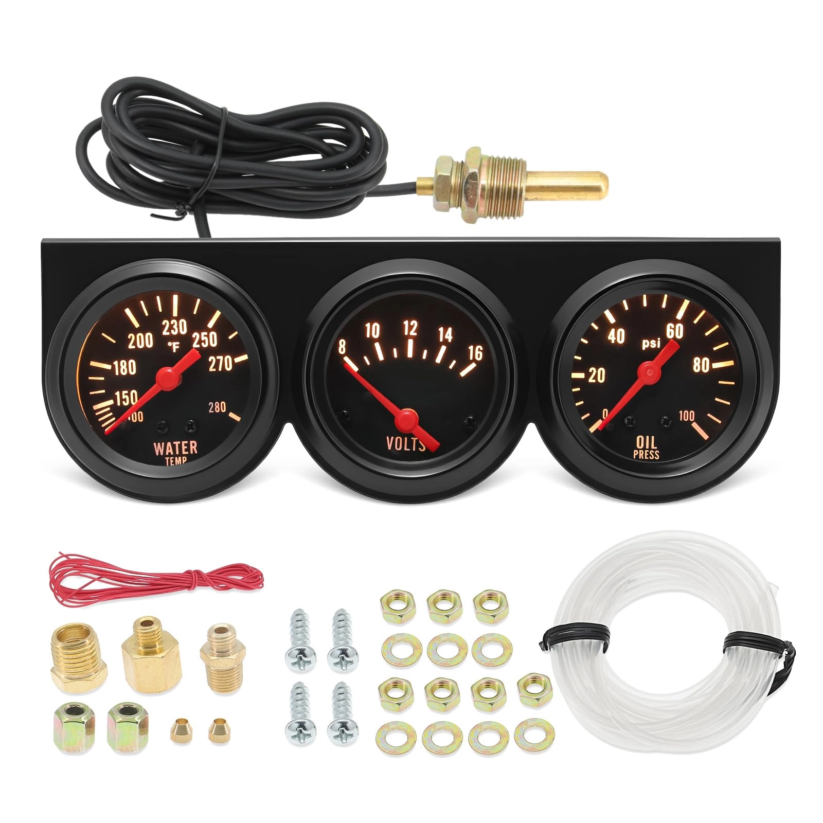 MH Triple Gauge Set - Oil Pressure 0-100PSI Water Temperature 100°F-280°F Voltmeter 8-16V