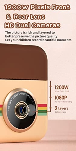 Instant Print Camera - 12MP 2.4-inch IPS HD Zero Ink Printing