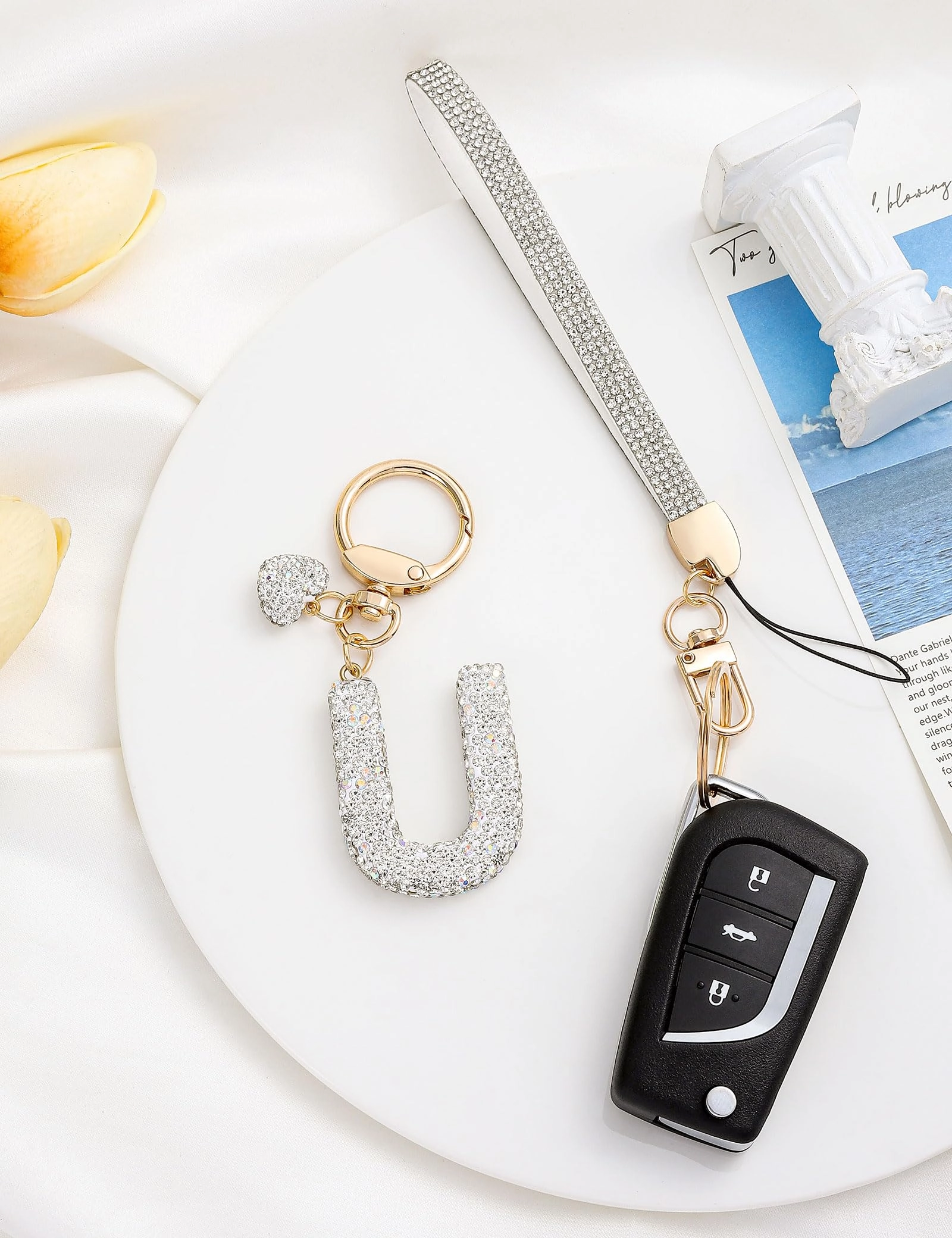 Initial Keychain - L Purple Rhinestone