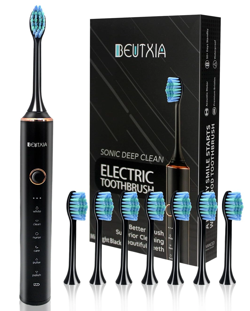 BeutXia Sonic Electric Toothbrush - 8 Brush Heads 37000 VPM 6 Modes