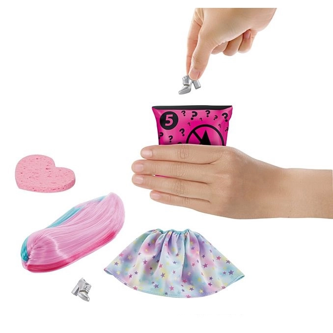 Barbie Color Reveal Glitter! Hair Swaps Doll - Glittery Blue 25 Hairstyling & Party-Themed Surprises Ages 3+