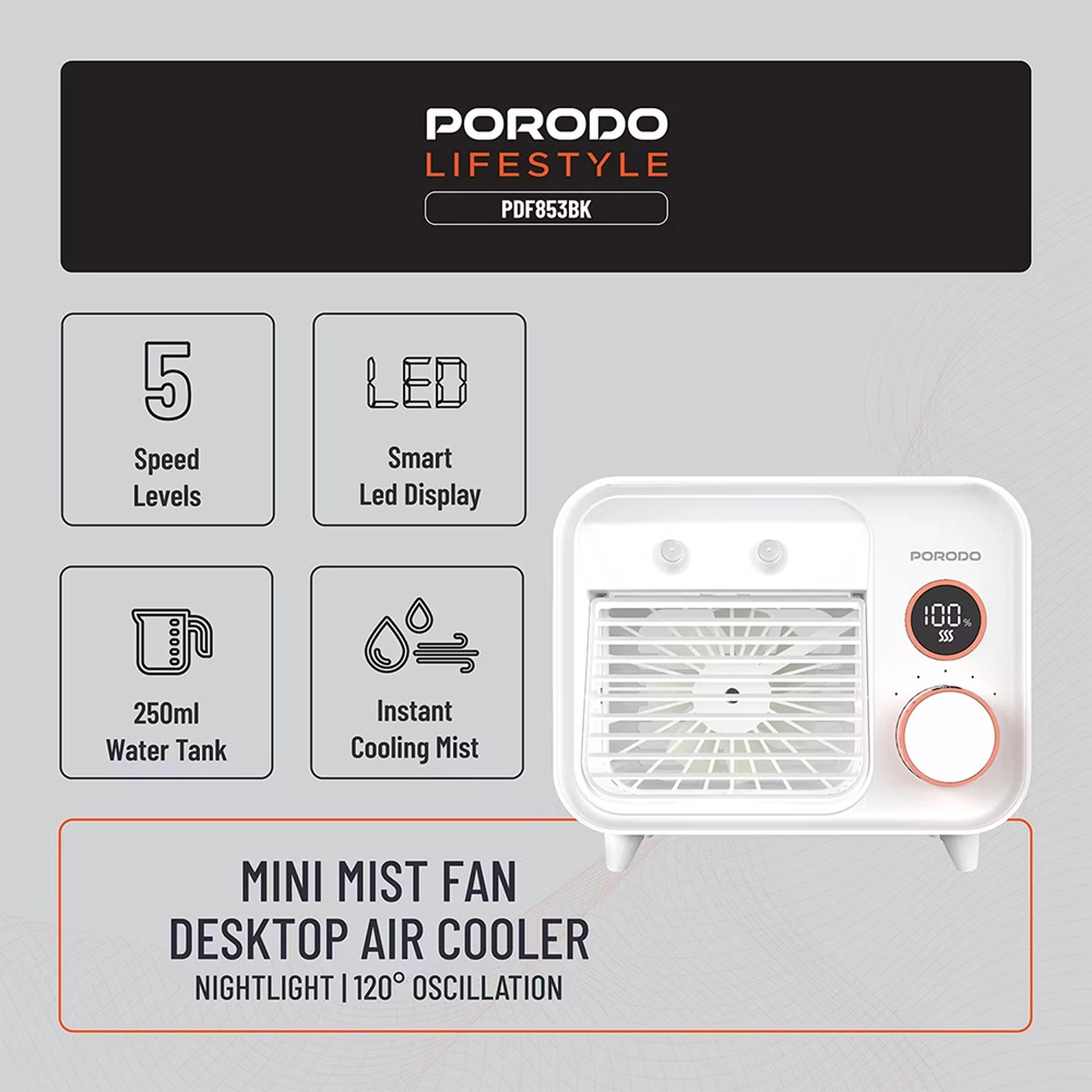 2-In-1 Mist Fan - 2000mAh 100-Level Speed Digital Display