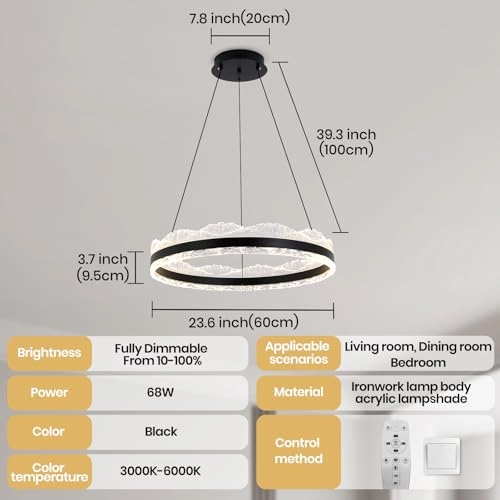 Single Ring White LED Chandelier - 3000K-6000K Dimmable