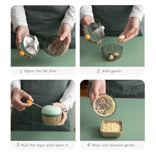 Garlic Chopper - Mini Manual Pull Green-1
