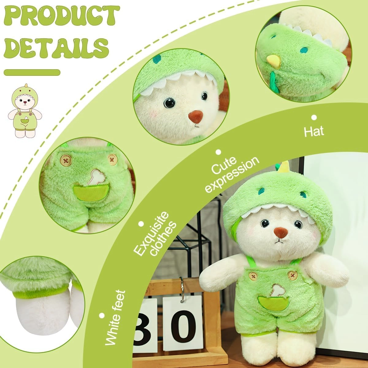 Bear Stuffed Animal - Small Green 10" Clothes and Hat