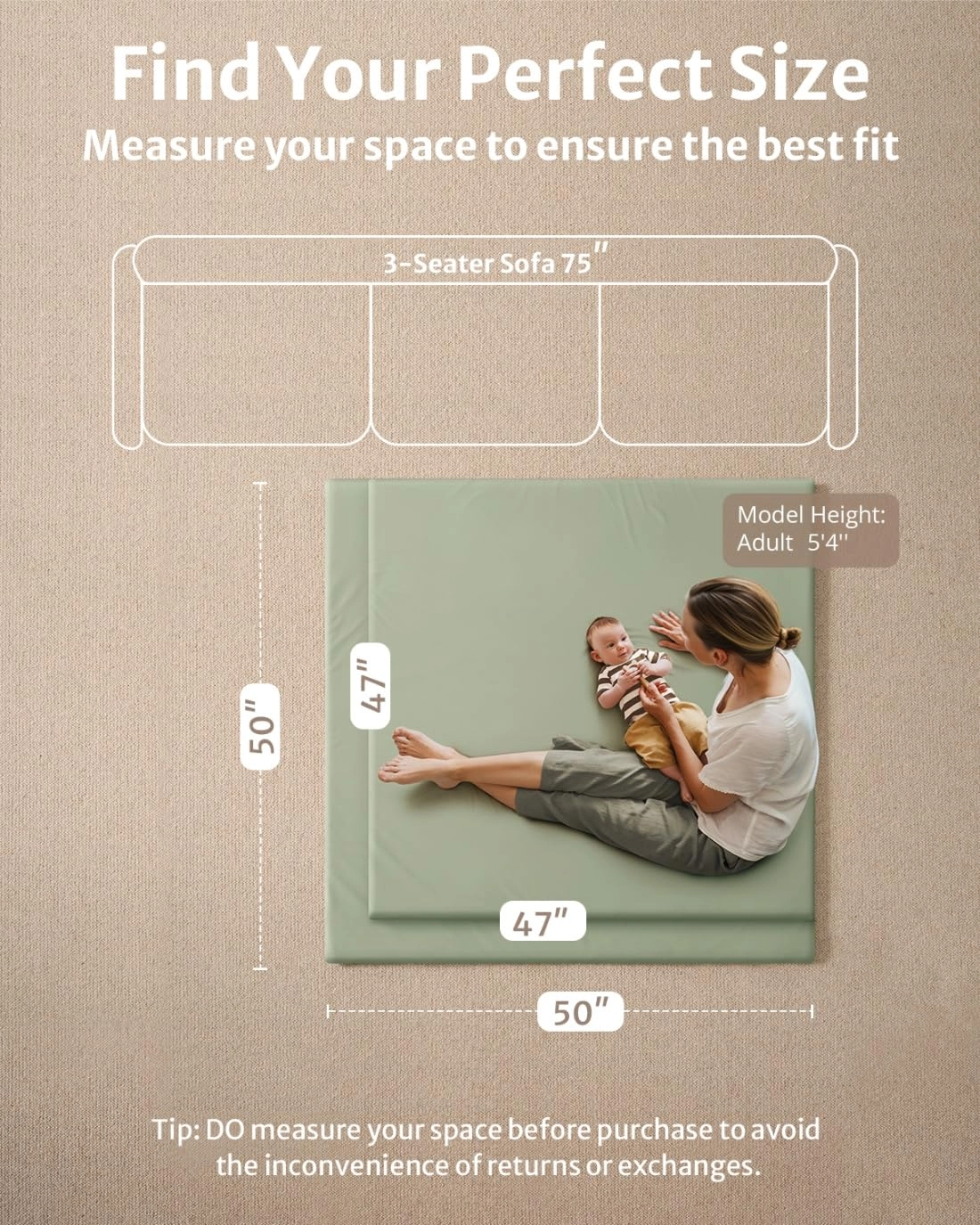 Vegan Leather Baby Play Mat - 50x50 Taupe