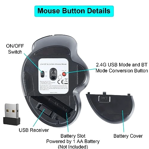 Ergonomic Wireless Vertical Mouse - Bluetooth & USB Receiver