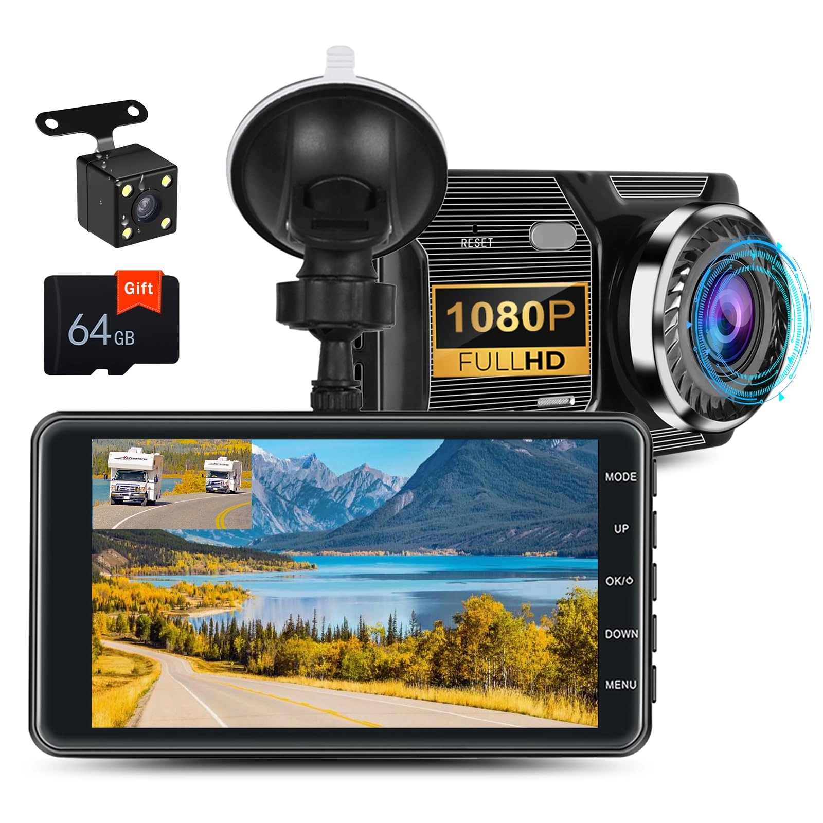 OiLiehu Dash Cam Front and Rear - 1080P 30FPS