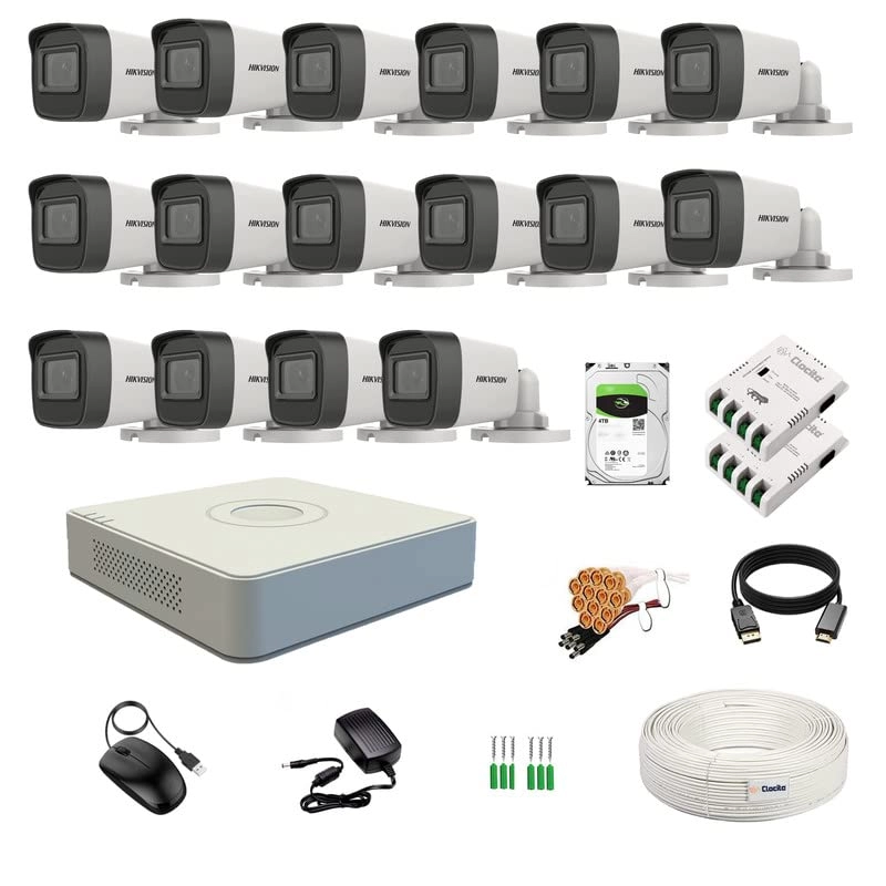 Prama Hikvision India Pvt.Ltd 16CH DVR + 16 Bullet Cameras + 4TB HDD + Cable Roll + 8CH Power Supply - 4TB 16CH